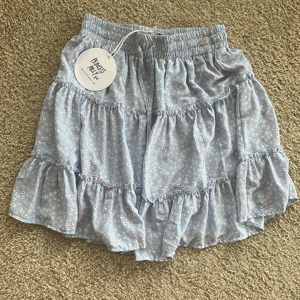 princess polly blue flowy flower skirt